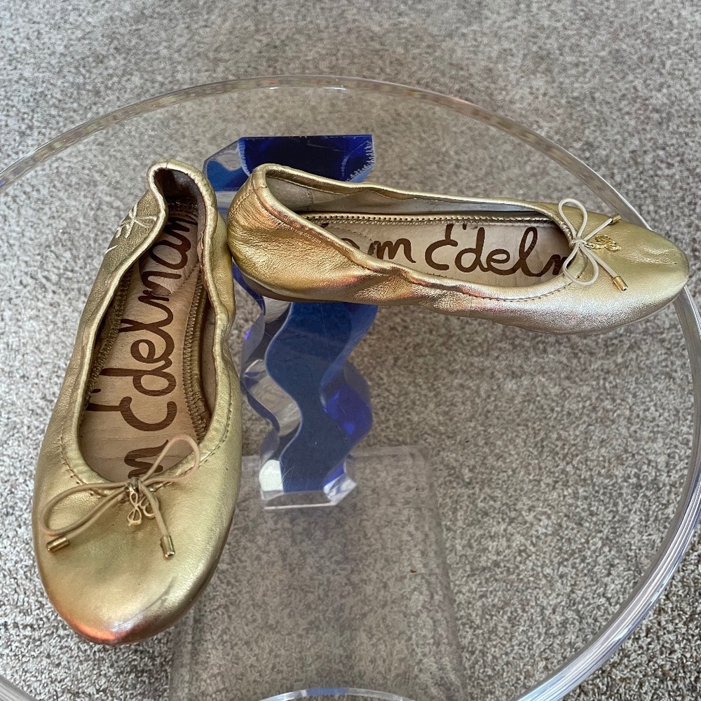 Used Sam Edelman Gold Ballet Flats - Picture 2 of 5